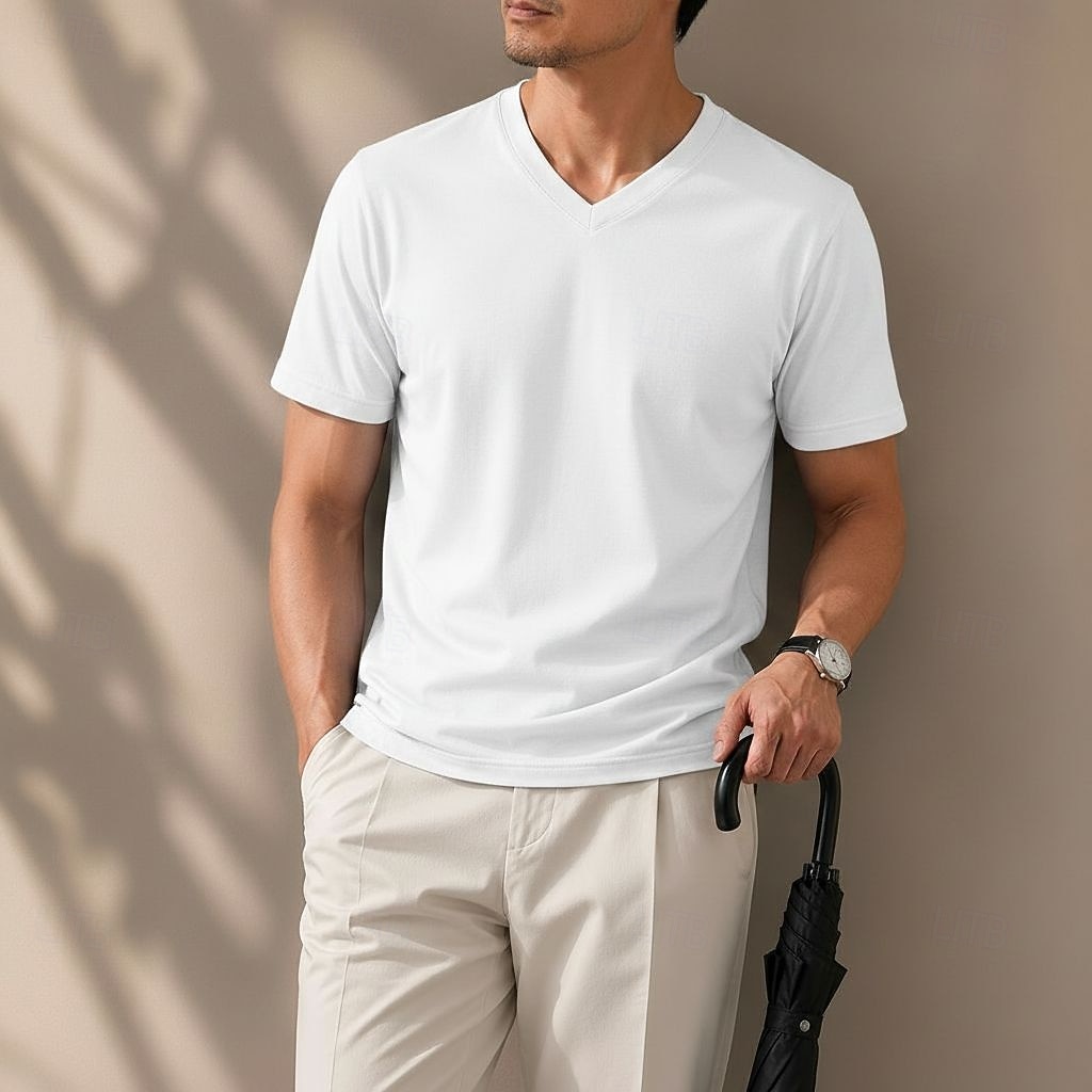 Men's 100% Cotton T Shirt Short Sleeve V Neck Spring All Seasons Plain Vacation Fashion Daily V Neck Casual Daily Outdoor Black Top Tee for Men 2026 - $41.99 –P9