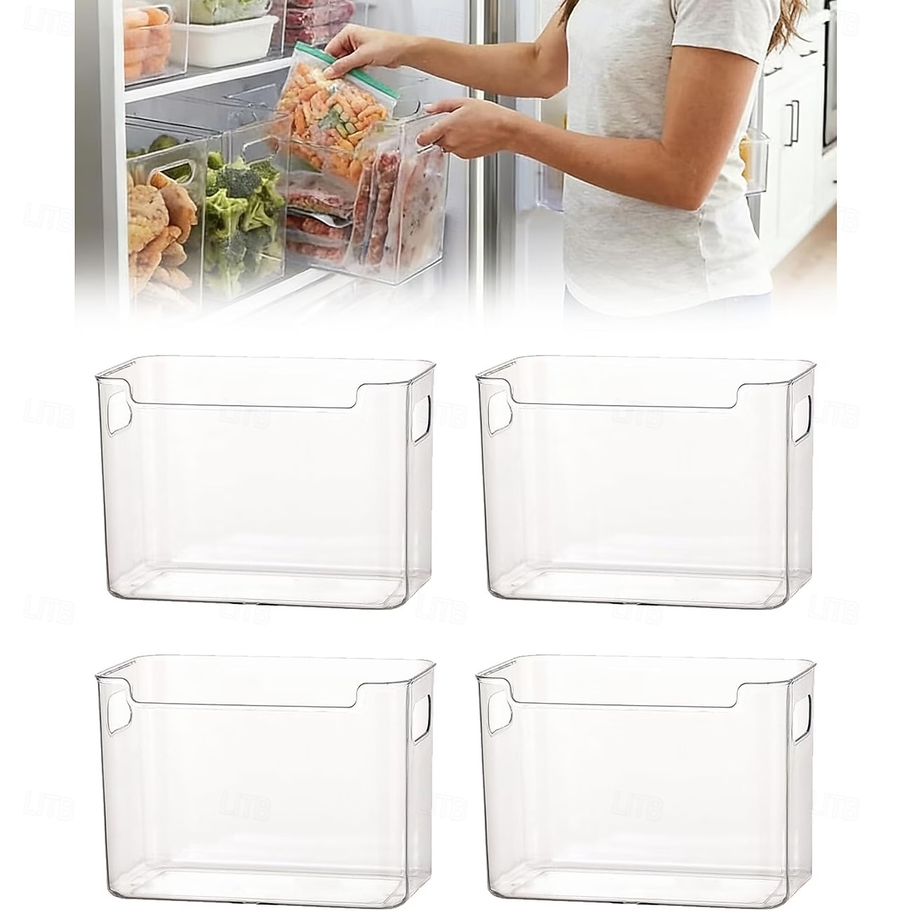 4PCS Crystal Clear Freezer Storage Bins with Handles, Stackable Deep Freezer Organizer Containers for Upright and Chest Freezer, Refrigerator Drawer Organizer Baskets for Meat, Vegetables, Frozen Food 2026 - $15.49 –P1