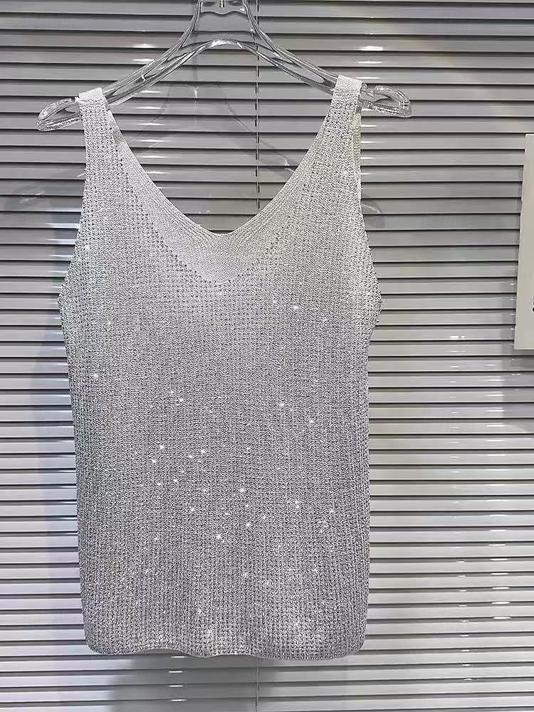 Valentine's Day Women's Camisole Tank Top Knit Rhinestone Fashion Sleeveless Crew Neck Square Neck Scoop Neck Regular Tops Holiday Black White khaki Grey Summer Spring 2026 - $21.99 –P6