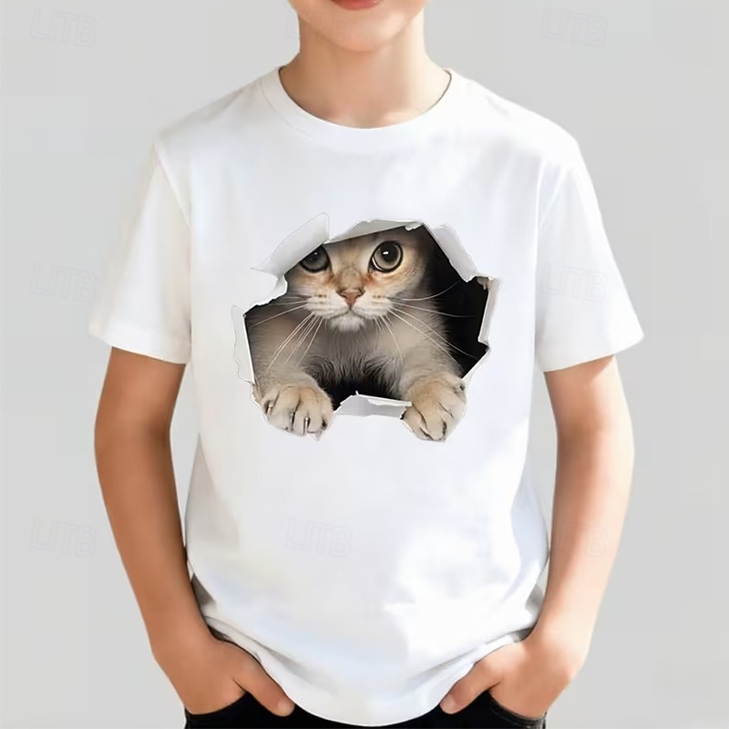 Cotton Kids Boys' Black White Red animal print T shirt Blouse Crew Neck Short Sleeve Outdoor Dailywear Fashion Streetwear Designer Printing Summer 2026 - $22.99 –P9