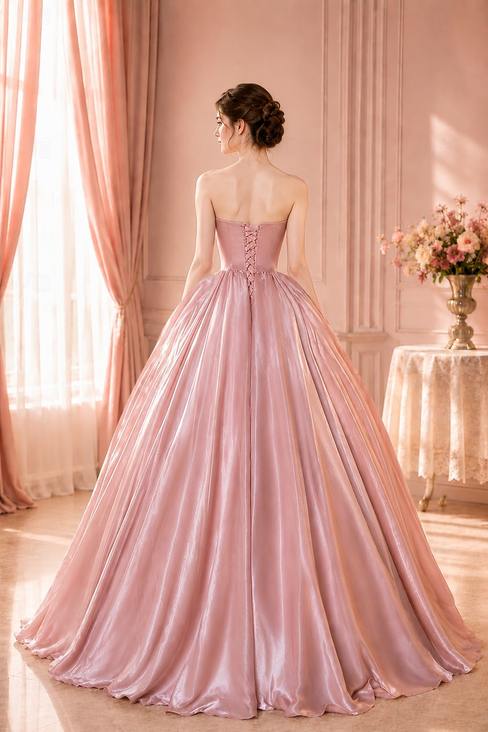 Vestido de Gala Corte A Hasta el Suelo Trajes de gala Elegante Fiesta Princesa Sin Mangas Sin Tirantes Fiesta de baile Fiesta de Noche Organdí Sin espalda con Plisado 2026 - $183.99 –P2