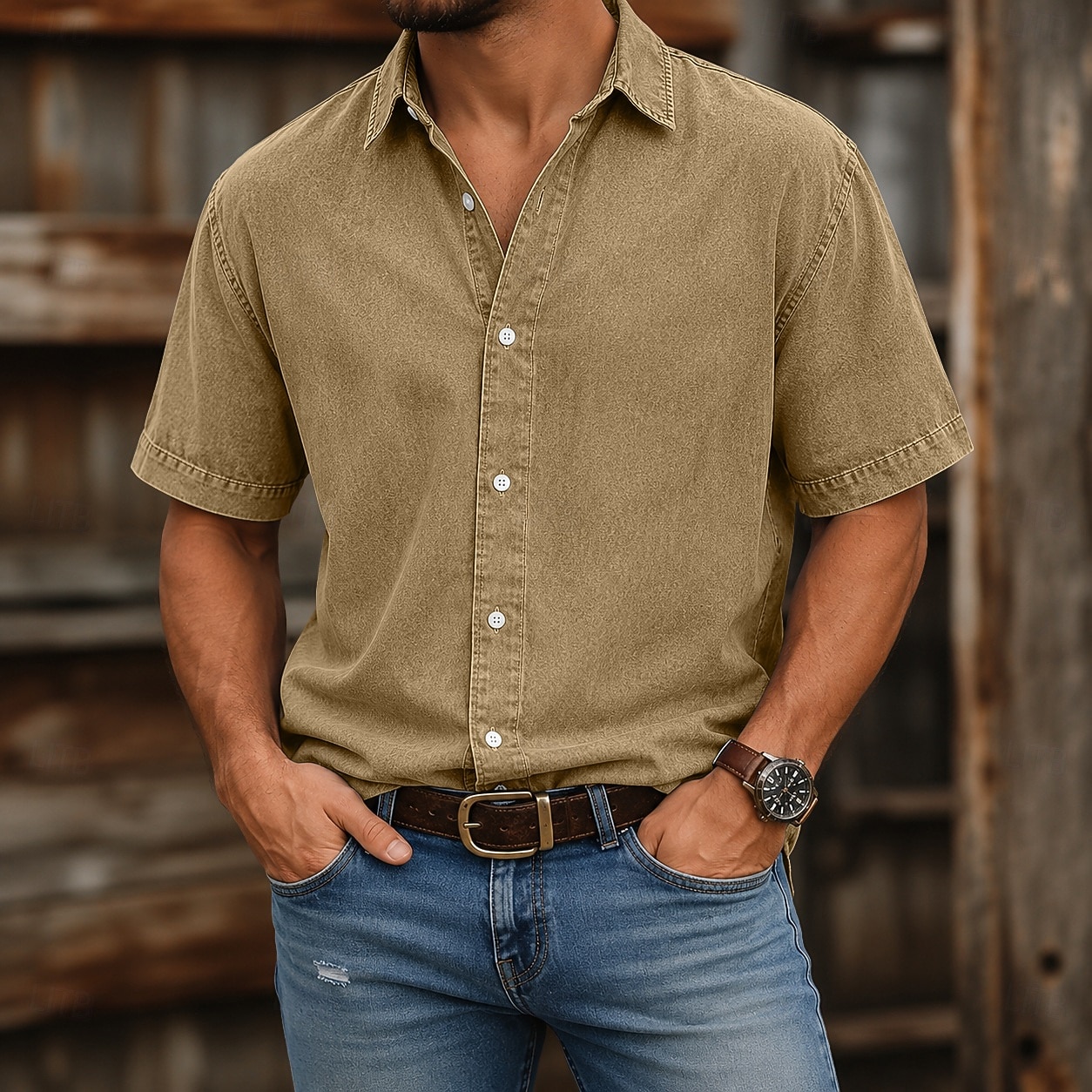 camicia da uomo softfade™ camicia casual camicia lavaggio acido capo tinto nero rosa blu navy viola kaki manica corta camicia semplice colletto casual quotidiano tasca frontale abbigliamento del 2026 a $31.99 –P1