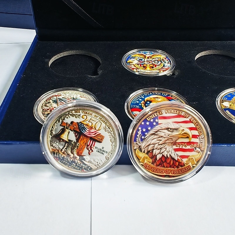 Gedenkmünzen-Set zum 250. Jahrestag der USA, 6 Münzen in Geschenkbox, patriotische Sammlermünzen für den Zeitraum 1776–2026, Souvenir zum Unabhängigkeitstag, historische amerikanische Münzen, 2026 - $39.99 –P7