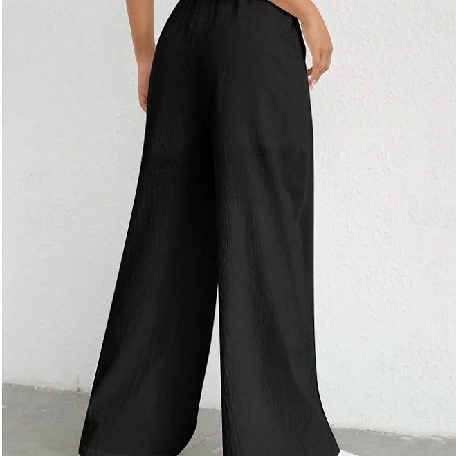 Damen Schlaghose Elegant Mode Volle Länge Hohe Taille Einfarbig Kordelzug Komfort Unelastisch Lässig Urlaub Schwarz Weiß Himmelblau Kamel Sommer Frühling Lässiger Schnitt 2026 - $27.99 –P5