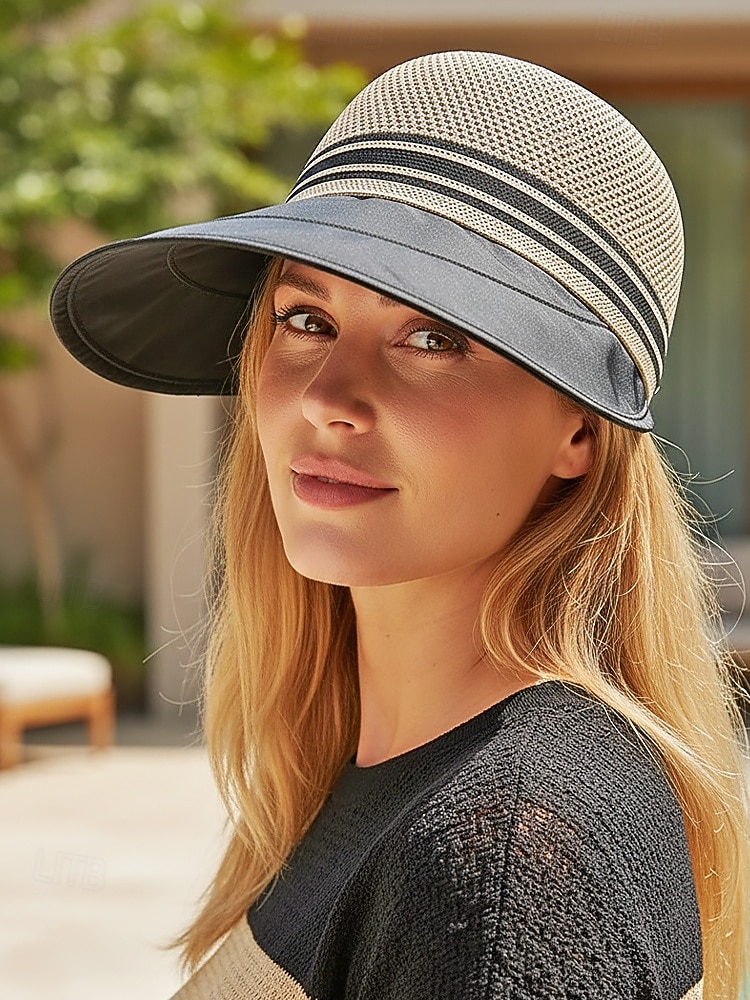 Chapéu de sol feminino de aba larga em tela respirável, dobrável, com proteção UPF e alça ajustável para viagens e férias ao ar livre. Ideal para praia e atividades ao ar livre. &atividades de verão de 2026 por $9.99 –P3