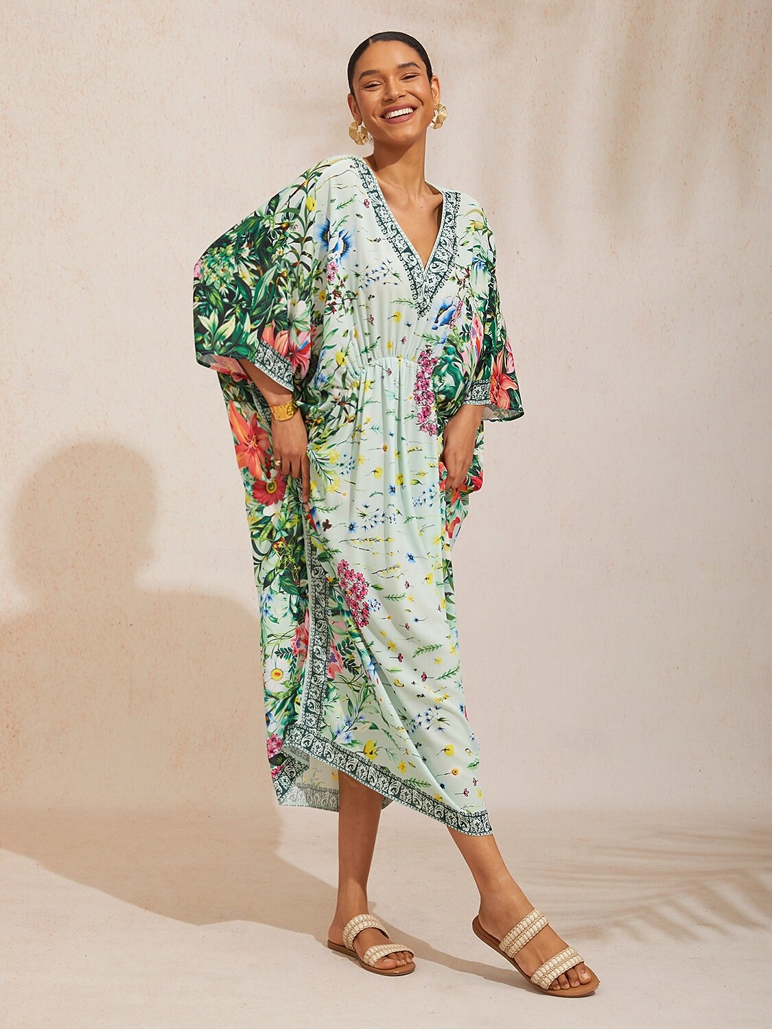 caftán de gasa fluida con estampado floral botánico 2026 - $102.99 –P1