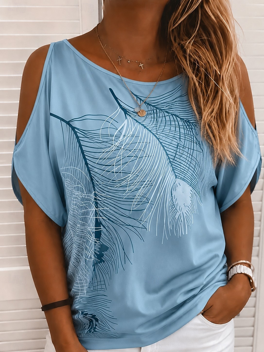Per donna Top con spalle scoperte Maglietta Top estivi Grafico Elegante Bohemien Tropicale Manica Corta Scollo a Barca Top Regolari Casuale Quotidiano Spiaggia Blu Verde Grigio Estate Primavera del 2026 a $21.99 –P1