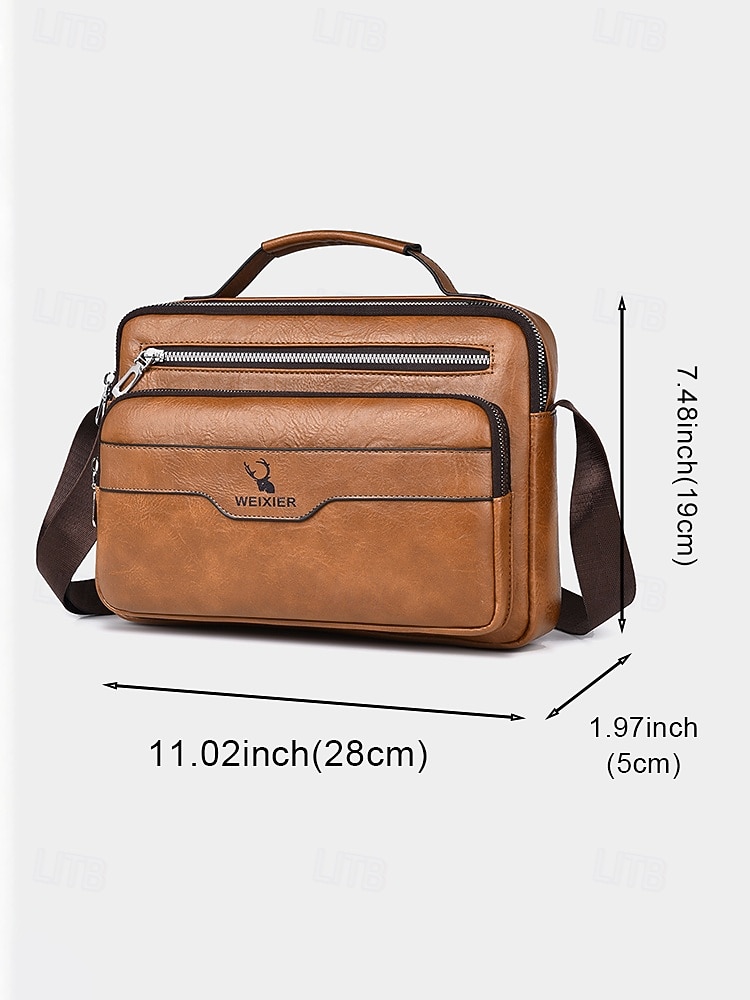 geantă messenger vintage bărbătească din piele ecologică - geantă de umăr crossbody de mare capacitate cu buzunare multiple &curea reglabilă pentru naveta de afaceri, călătorii &casual de zi cu zi, 2026 - $19.99 –P12