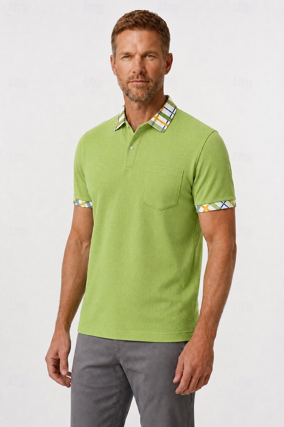Polo da golf da uomo - polo a maniche corte in piqué color block - giallo blu navy verde del 2026 a $33.99 –P6