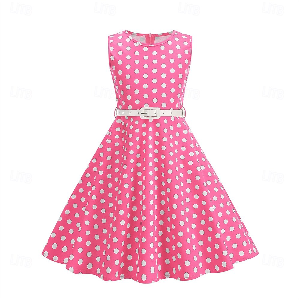 1950s Retro Vintage Rockabilly Tea Length Dress Swing Dress Flare Dress Sleeveless Polka dots Fit & Flare Fancy Dress Girls' Masquerade Tea Party Casual Daily Kid's Dress Belt Spring & Summer 2026 - $35.99 –P11
