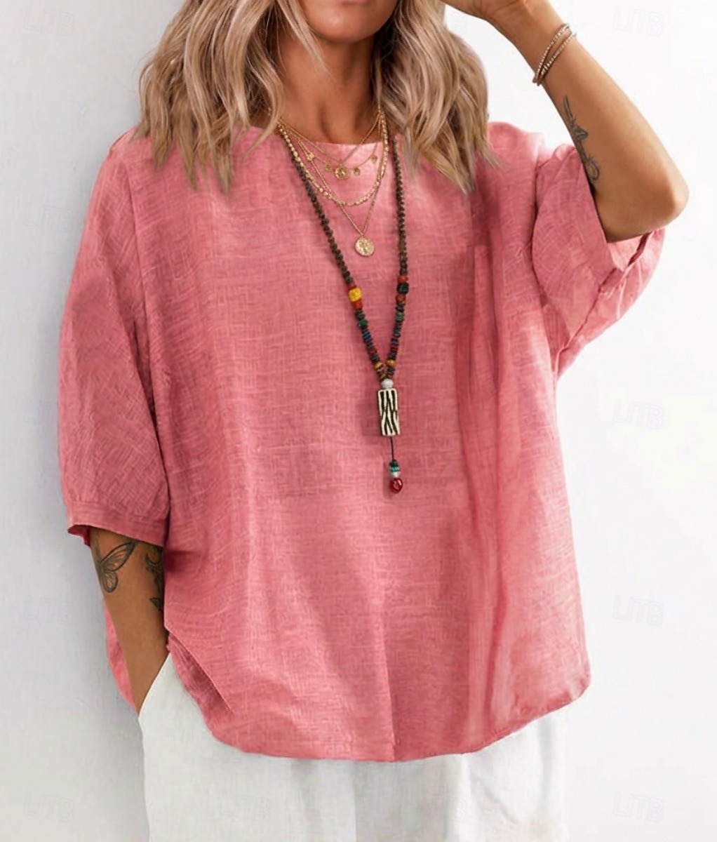 Women's T Shirt Tee Top Solid Color Vintage Stylish Casual Half Sleeve Crew Neck Regular Tops Daily Going out Vacation Wear Blue Pink Purple Green Summer Spring 2026 - $19.99 –P6