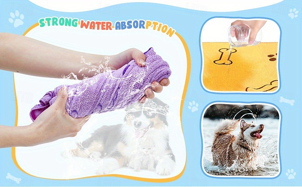 Quick-drying Pet Towels 4-pack, random colors, quick-drying, soft, absorbent polyester pet towels - bathing supplies for medium-sized dogs, paw print design. 2026 - $30.99 –P2