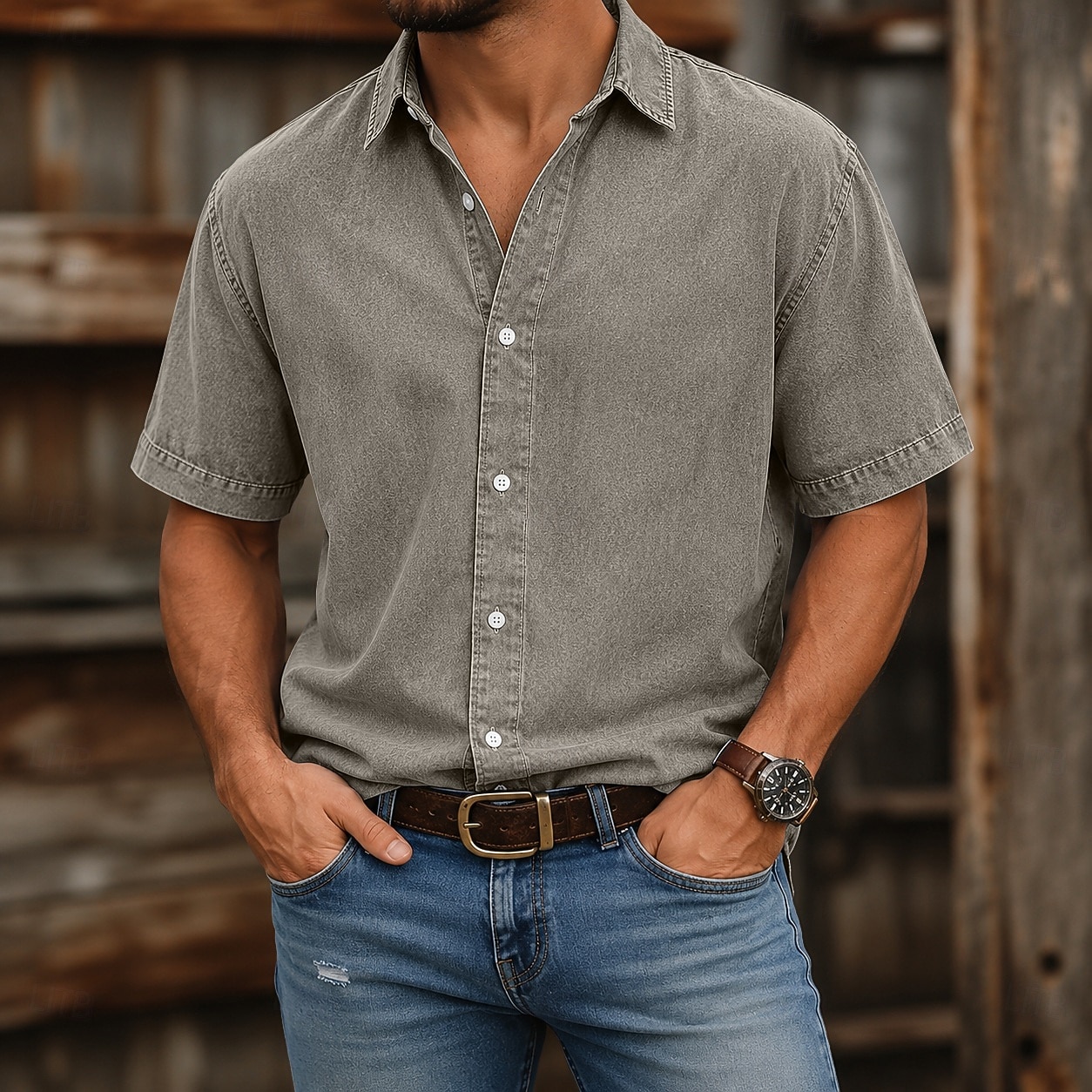 camicia da uomo softfade™ camicia casual camicia lavaggio acido capo tinto nero rosa blu navy viola kaki manica corta camicia semplice colletto casual quotidiano tasca frontale abbigliamento del 2026 a $31.99 –P7