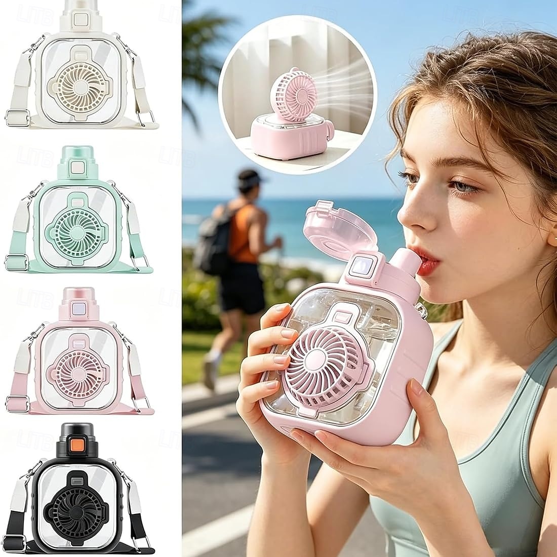 2 in 1 Water Bottle with Built In Foldable Fan, USB Rechargeable Cooling Bottle with 3 Speed Portable Fan, Portable Cooling Cup with Straw, Detachable Design for Travel, Camping, Gym 2026 - $125.99 –P9