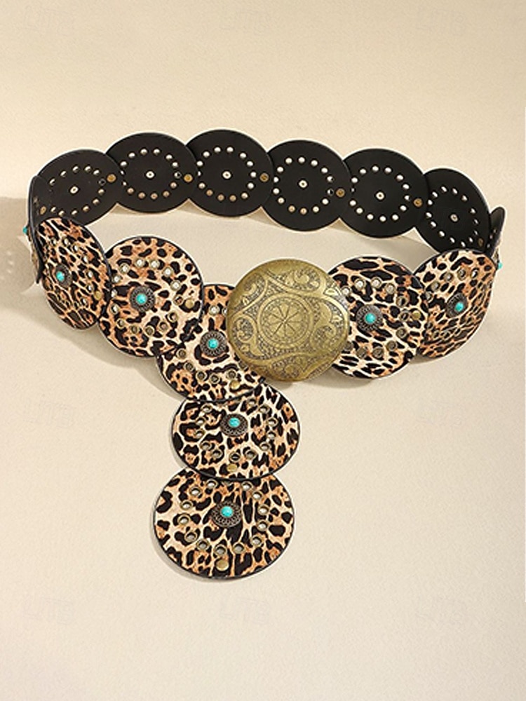 Boho-Gürtel mit runden Conchos für Damen, Western-Taillengürtel aus Kunstleder mit türkisfarbenen Nieten, Vintage-Gürtel mit Concho-Verzierung für Kleider, Festivals, Urlaub, Cowgirl-Look und lässige 2026 - $18.99 –P8