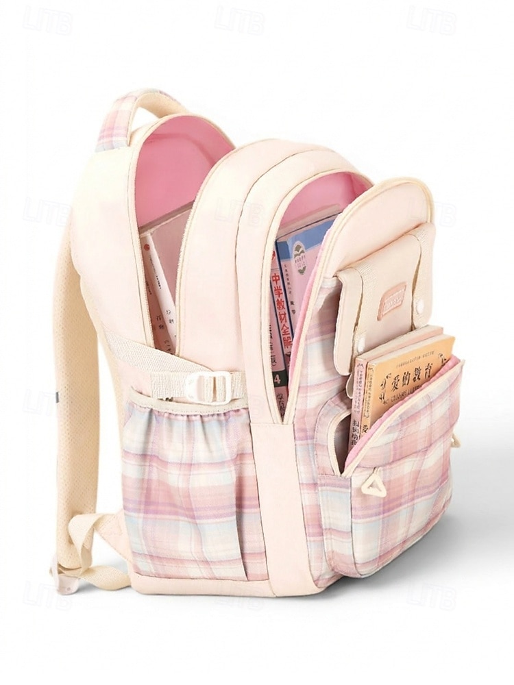 Girls Plaid Backpack for School, Large Capacity Multi Pocket Polyester Bookbag, Cute Pink Travel School Backpack with Laptop Compartment, Water Resistant for Elementary & Middle School 2026 - €36.99 –P8