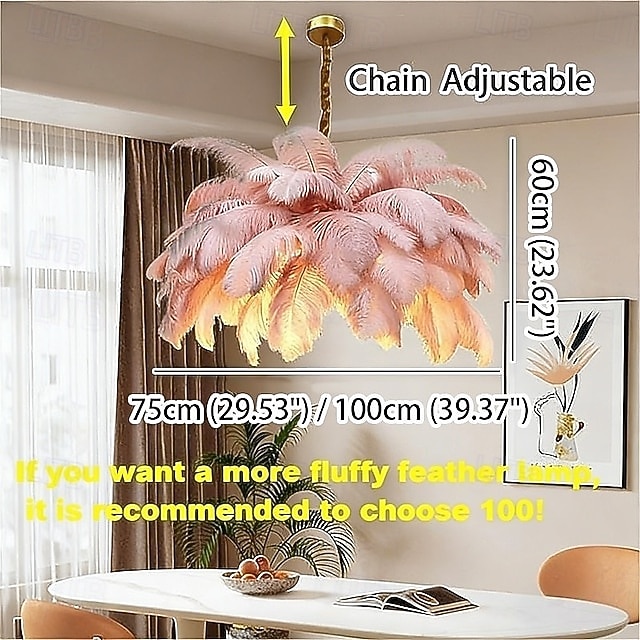 Lampadario a sospensione a LED, splendido lampadario extra large con bouquet di piume di struzzo bianche, lampada a sospensione romantica, apparecchio di illuminazione a parete per ristorante, camera da letto, catena regolabile (lampadina di ricambio in o del 2026 a $599.99 –P1