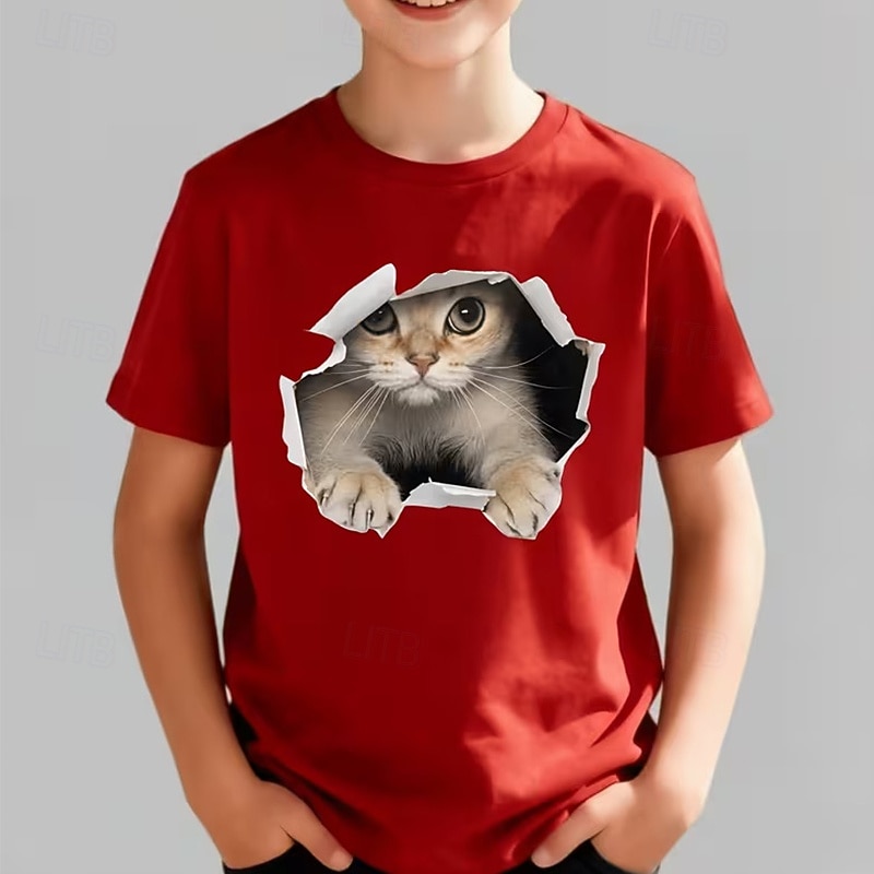 Cotton Kids Boys' Black White Red animal print T shirt Blouse Crew Neck Short Sleeve Outdoor Dailywear Fashion Streetwear Designer Printing Summer 2026 - $22.99 –P7