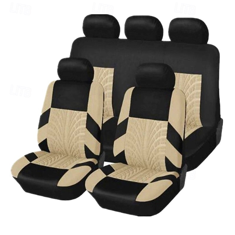 Universal Car Seat Covers Full Set with Sporty Tire Track Design, Breathable Cloth Automotive Seat Protectors, Airbag Compatible Interior Accessories for Most Sedan SUV Truck Van, 9PCS 2026 - $29.99 –P17