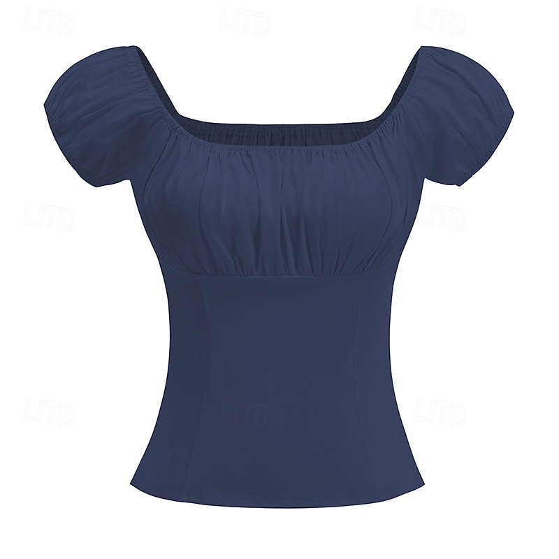 Retro Antiguo Victoriano Renacimiento Blusa / Falda Manga de globo de soplo Dama Color sólido Estampado Floral Cuello Inglés Disfraz Mujer Fantasía Casual Diario Feria del Renacimiento Adulto 2026 - $38.99 –P7