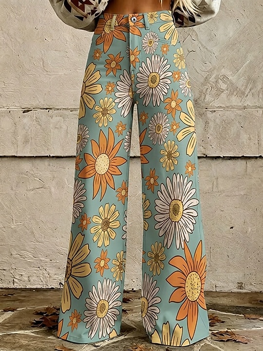 Retro Vintage Boho 1970s Pants Wide Legged Pants Hippie Disco High Waist Floral Faux Jeans Style Fancy Dress Women's Halloween Carnival Music Festival Pride Parade Retro Theme Party Adults' Pants 2026 - $35.99 –P5