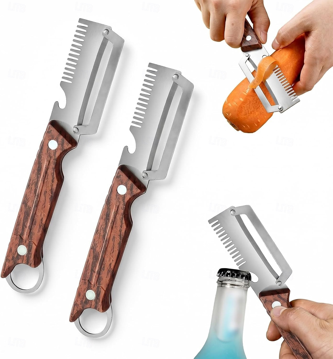 2 Pcs 3 in 1 Multifunctional Vegetable Peeler With Hanging Hole, Stainless Steel Bottle Opener and Grater with Plastic Handle, Kitchen Gadgets Tool for Potatoes Fruit Garlic Carrots 2026 - $19.99 –P1