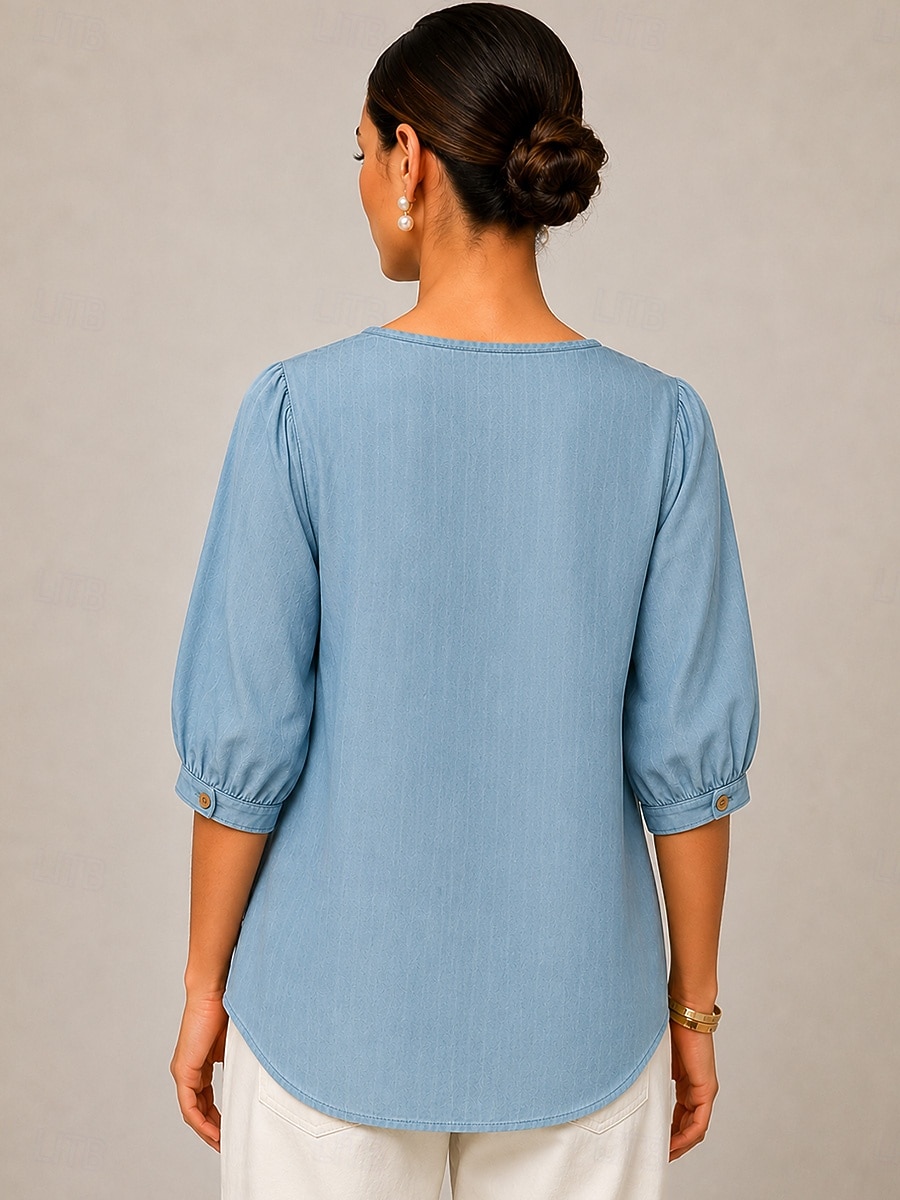 Per donna Camicia Top con cuciture in pizzo Ricamato Floreale Elegante Bohemien Etnico Manica 3/4 Scollo a V Top lunghi Casuale Quotidiano Uscire Blu Arancione Verde Primavera Autunno del 2026 a $24.99 –P5