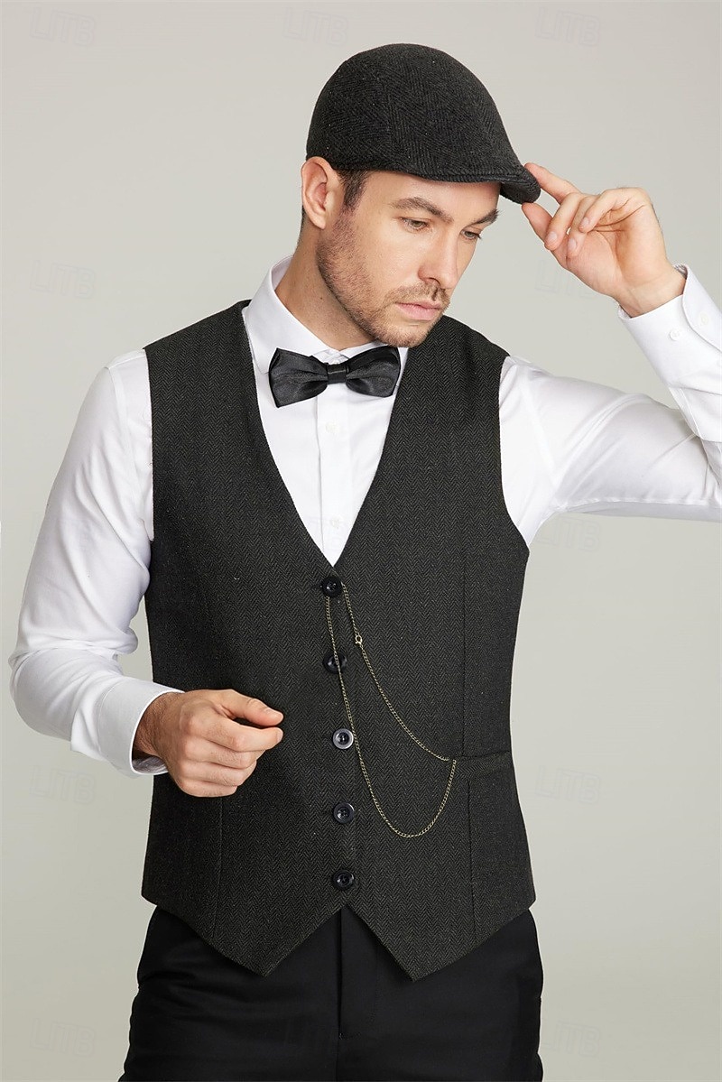Roaring 20s 1920s Retro Vintage Outfits Waistcoat Accesories Set Gentleman Gangster Fancy Dress Men's Halloween Carnival New Year Carnival Party / Evening Masquerade Adults' Cravat Vest Hat 2026 - $41.99 –P3