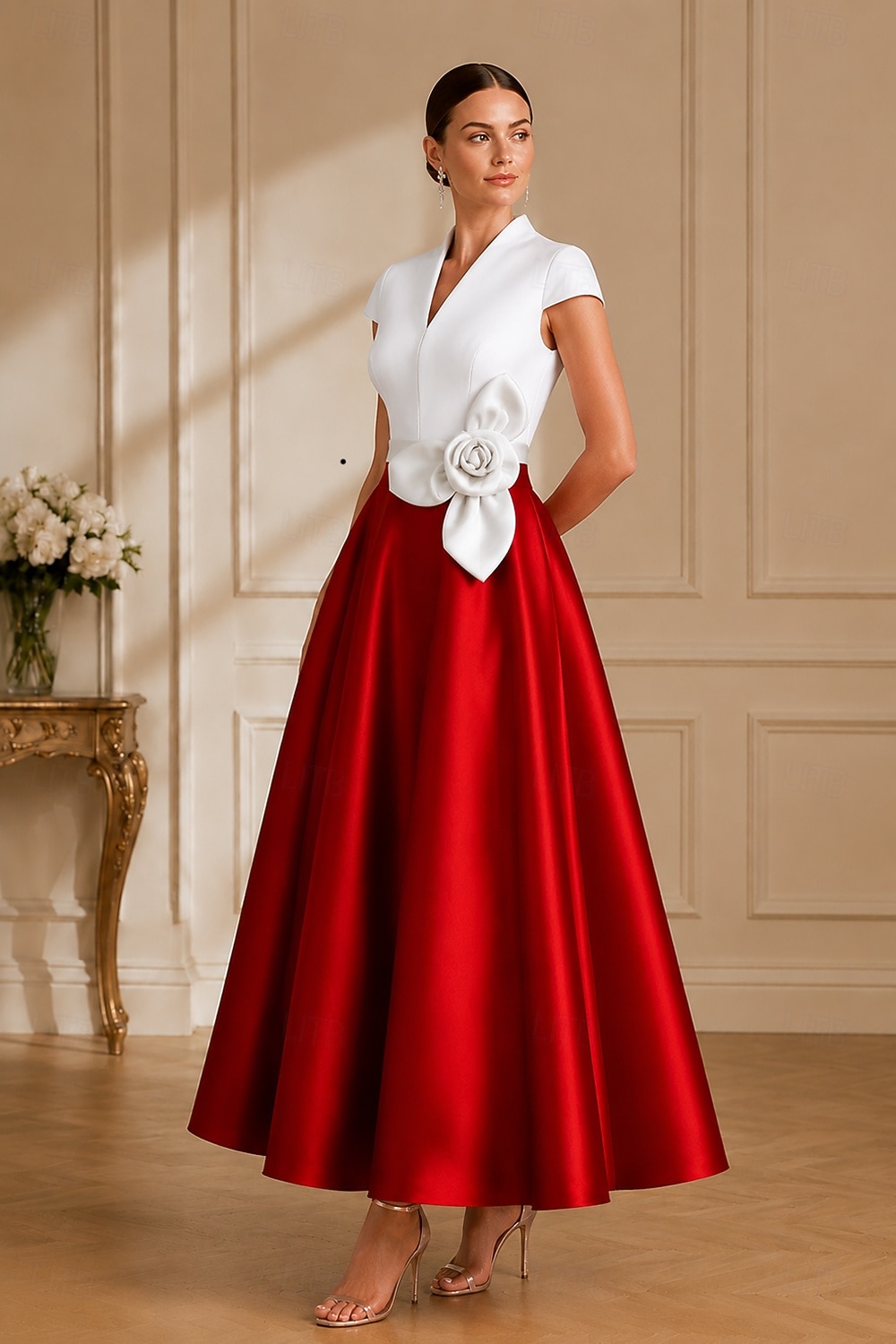 A-Linie Tee-Länge Cocktailkleider Partykleider Elegant Farbblock seidig Kurzarm V Ausschnitt Hochzeit Formell Tasche Satin mit Tasche 2026 - $172.99 –P3