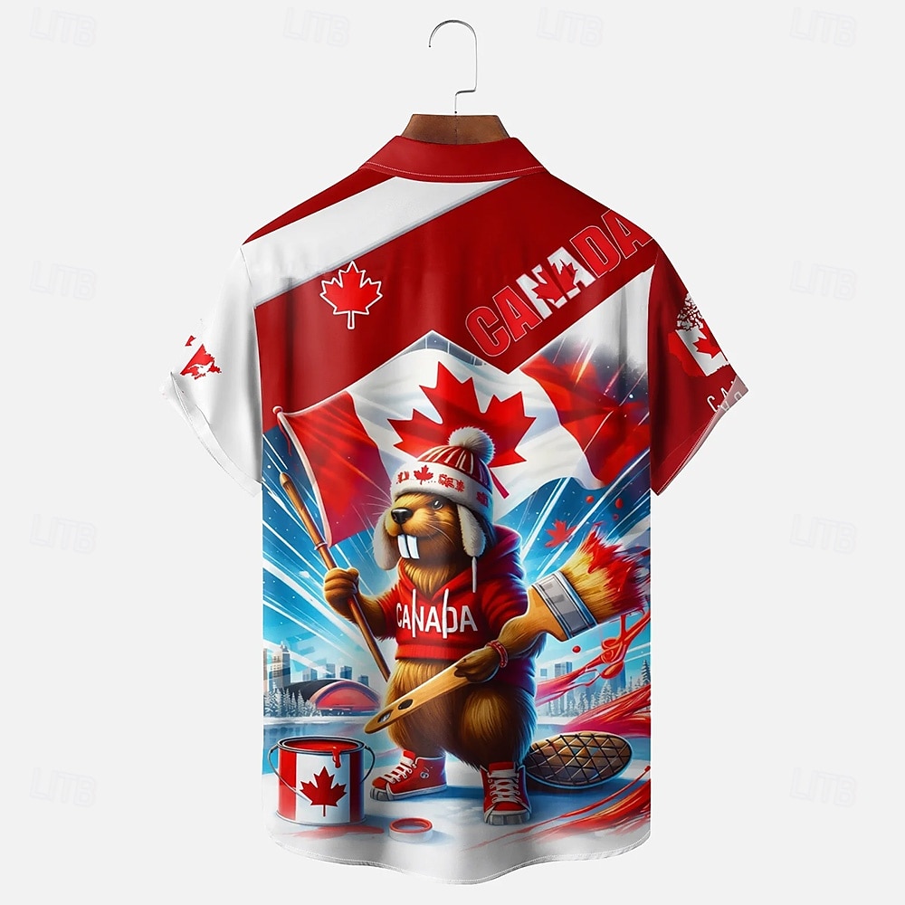 Canadadag Voor heren Esdoornblad Bever Nationale vlag Overhemd Zomer overhemd Overhemd met knopen Korte mouw Grappig Vaderlandslievend Buiten Feestdagen Zomer Lente Strijkijzer 3D-afdrukken shirts 2026 - $25.99 –P6