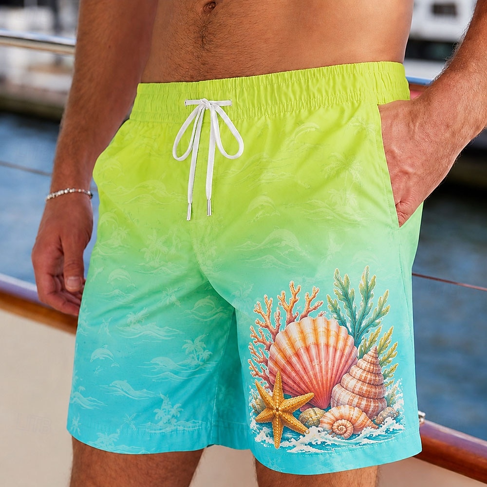 Herren Kokospalme Delphin Tropische Pflanzen Badehosen Badeanzüge Badeshorts Boardshorts Mittlere Taille Hawaiianisch Täglich Strandurlaub Seitentaschen Netzfutter Elastischer Kordelzug in der Taille 2026 - $20.99 –P3