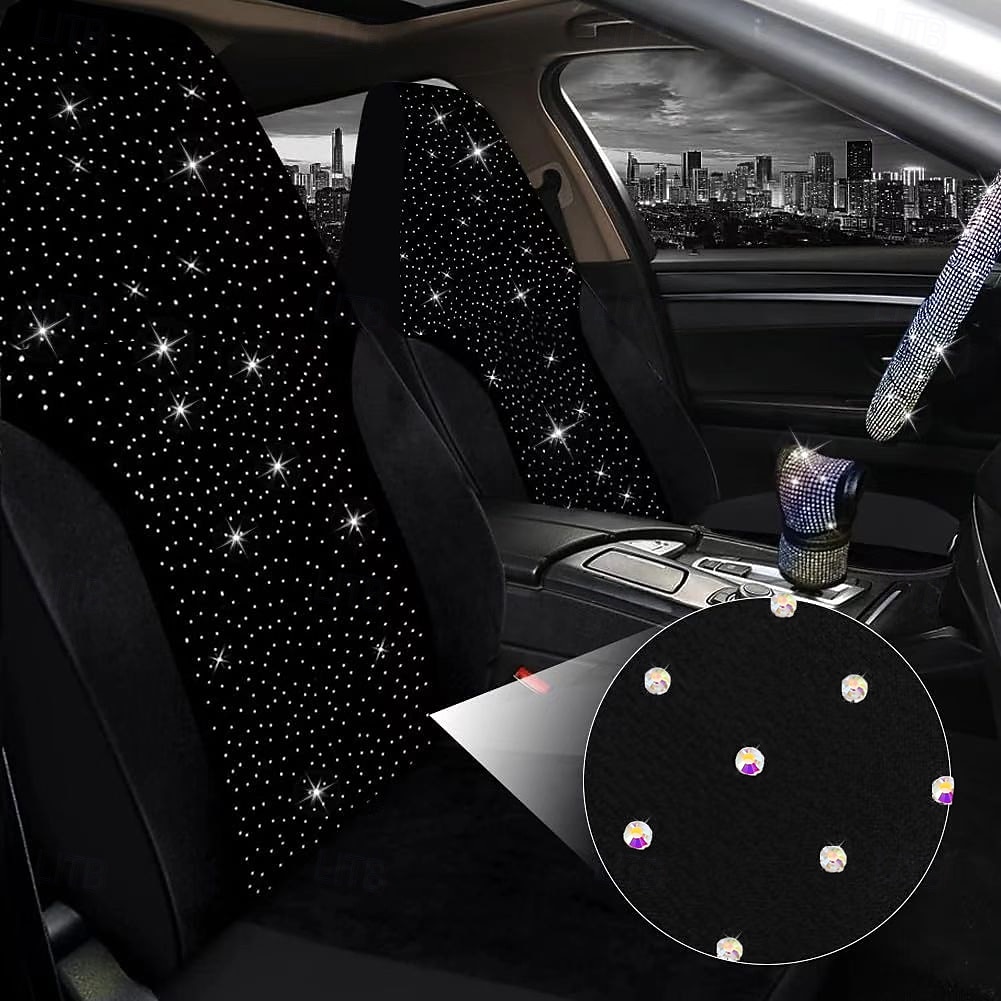7 Pcs Bling Car Seat Covers Full Set for Women, Sparkling Rhinestone Diamond Starry Sky Universal Fit for Sedan SUV Truck, Elegant Black Breathable Auto Interior Decor Accessories 2026 - $33.99 –P3