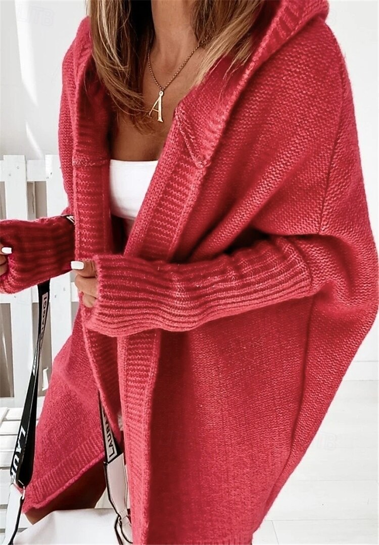 Women's Cardigan Hooded Solid Color Stylish Basic Casual Long Sleeve Loose Sweater Cardigans Hooded Open Front Fall Winter Denim Purple / Holiday / Going out 2026 - IDR Rp745803 –P4