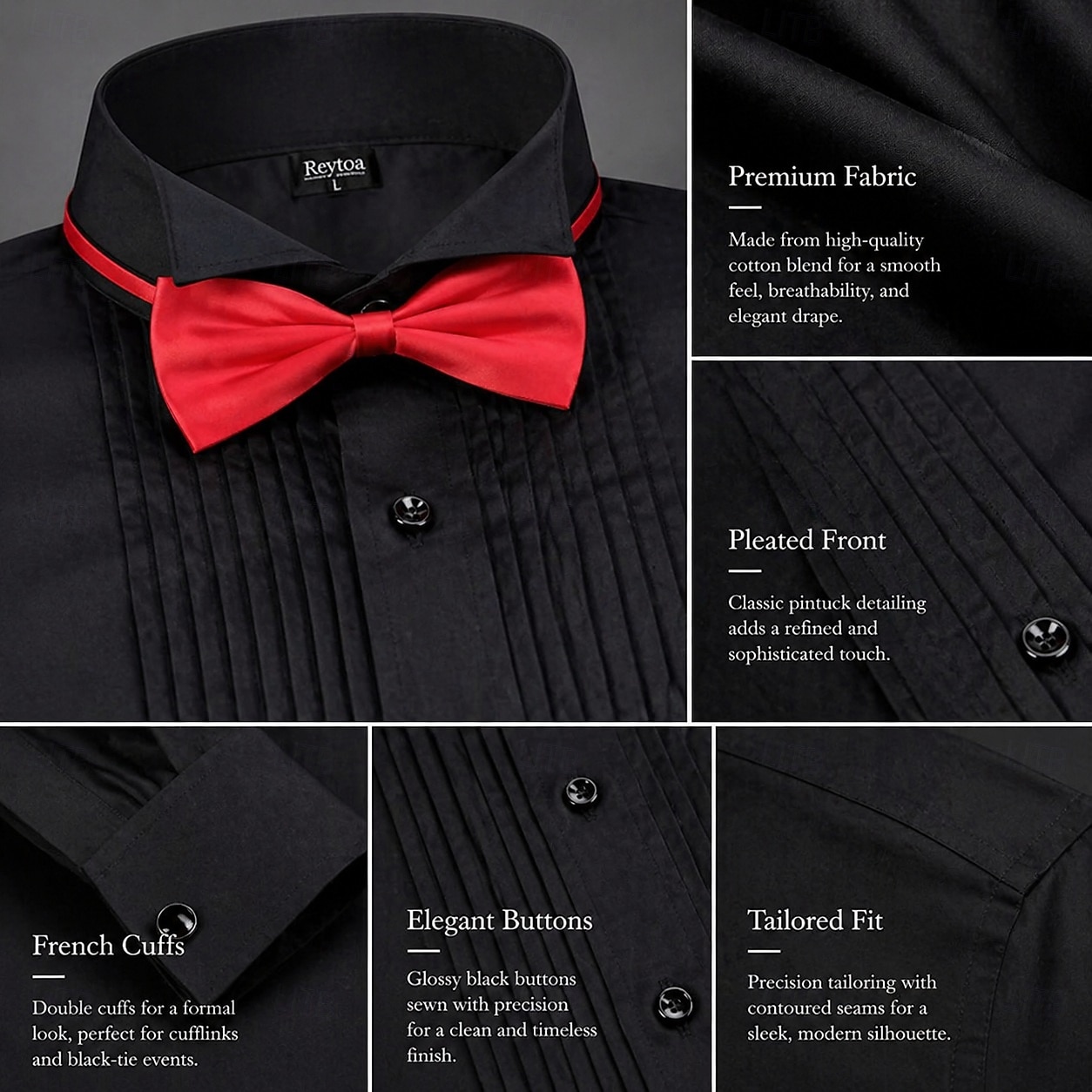 camicia elegante da uomo in misto cotone, camicia da ballo nera e bianca del 2026 a $37.99 –P2