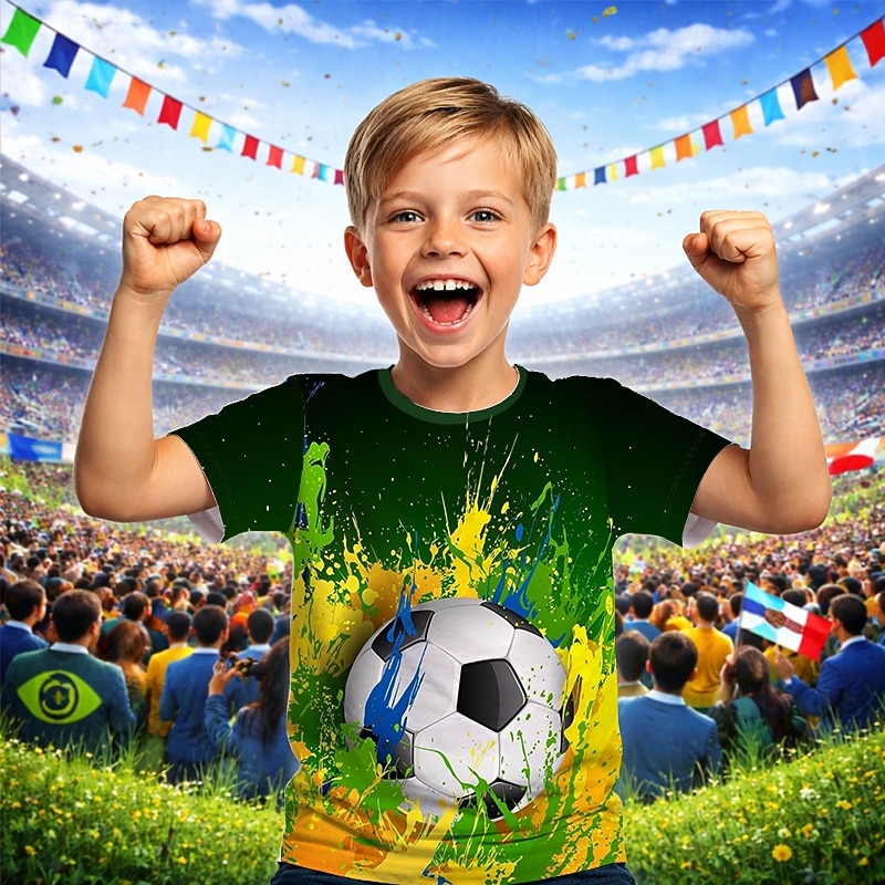 Boys' 3D Graphic Football Soccer T Shirts T shirt Tee Short Sleeve 3D Print Summer Spring Sports Fashion Streetwear Kids 4-12 Years Crew Neck Casual Daily Outdoor Regular Fit 2026 - $15.99 –P3