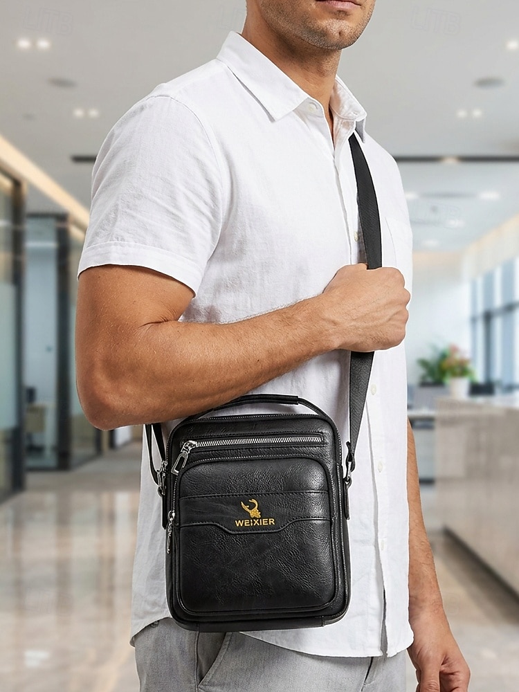 Men's Vintage Faux Leather Crossbody Bag, Multi-Color Large Capacity Multi-Pocket Shoulder Bag with Adjustable Strap for Travel Vacation and Daily Commute 2026 - E£1090.89 –P3