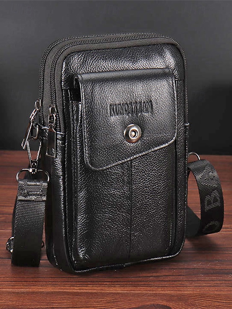 geantă crossbody bărbătească din piele naturală - borsetă cu 3 compartimente &geantă de umăr cu compartimente multiple, capacitate mare &curea reglabilă pentru călătorii și naveta &casual de zi cu zi, 2026 - $19.99 –P4
