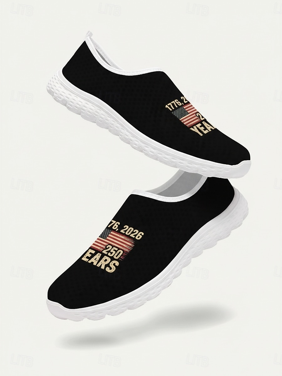 Dames instapschoenen ter ere van het Amerikaanse jubileum - ademend &Lichtgewicht casual sneakers van mesh met "1776-2026" &Print met de Amerikaanse vlag, ideaal voor Onafhankelijkheidsdagparades en 2026 - $32.99 –P2