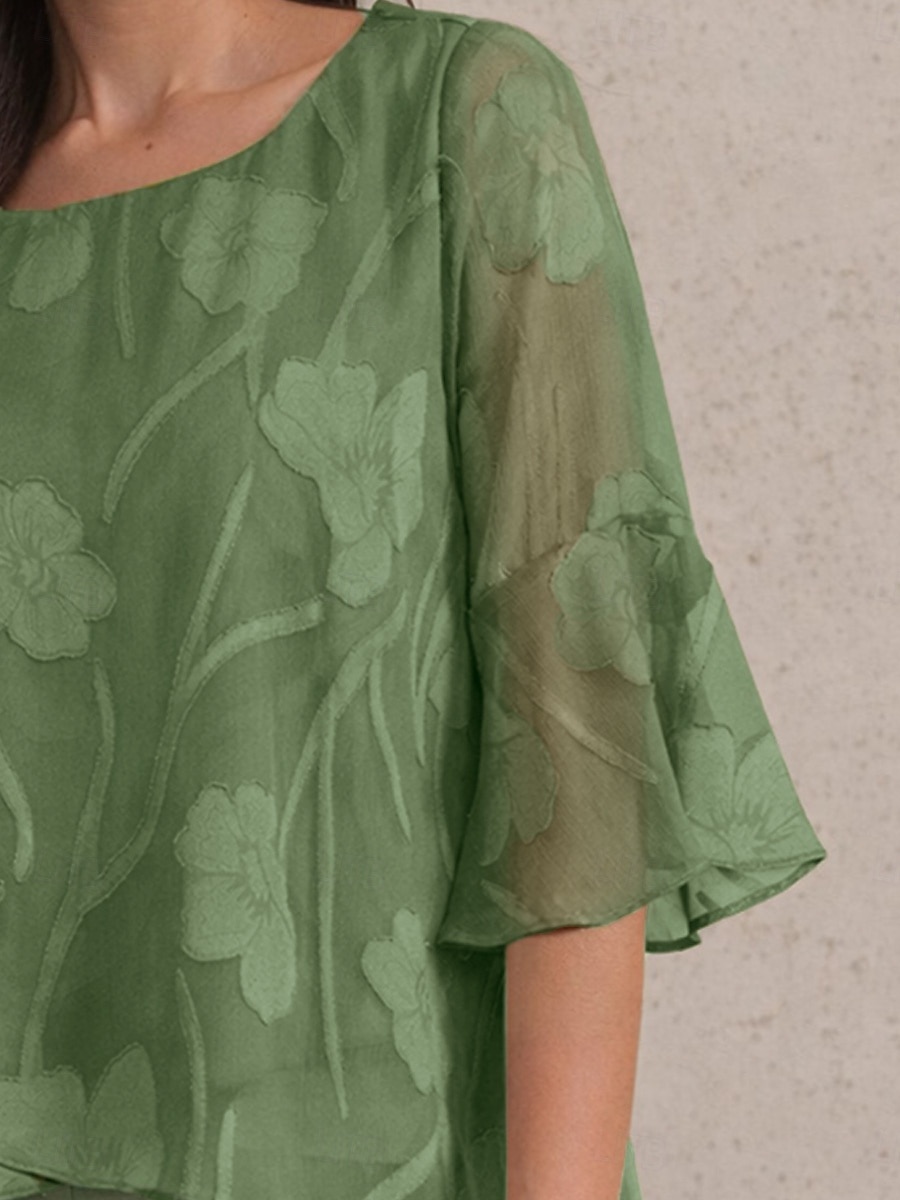 Pentru femei Cămașă din dantelă Bluză Topuri imbracate Topuri din șifon Tiv Asimetric Culoare solidă Floral Grafic Elegant Stilat De Bază Manșon Jumate Cu Mâneci Largi Bateau Topuri lungi Zilnic 2026 - $59.99 –P2
