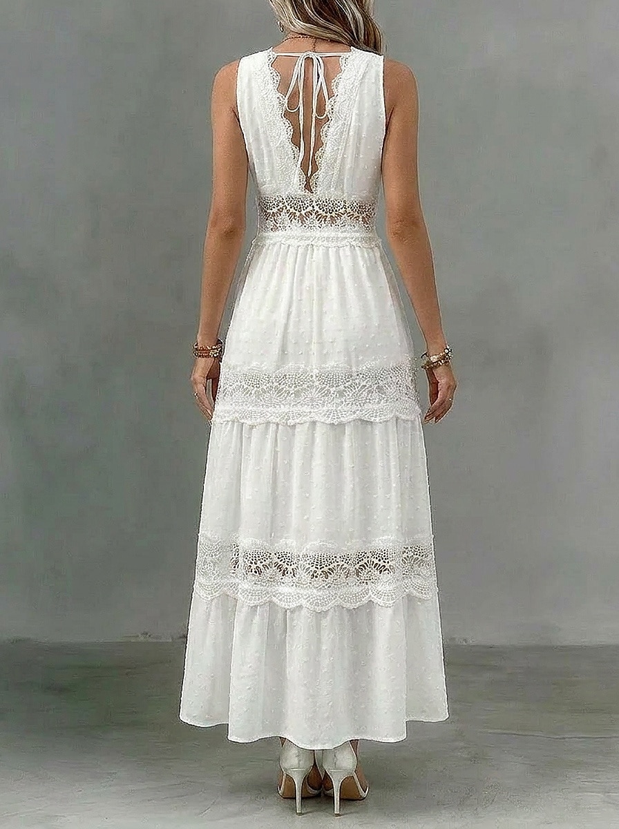 Pentru femei Rochie Maxi Rochie de dantela Rochie albă Elegant Modă Plajă Vacanță Concediu Fit regulat Simplu Fără manșon V Adânc Alb Vară Primăvară 2026 - $36.99 –P2