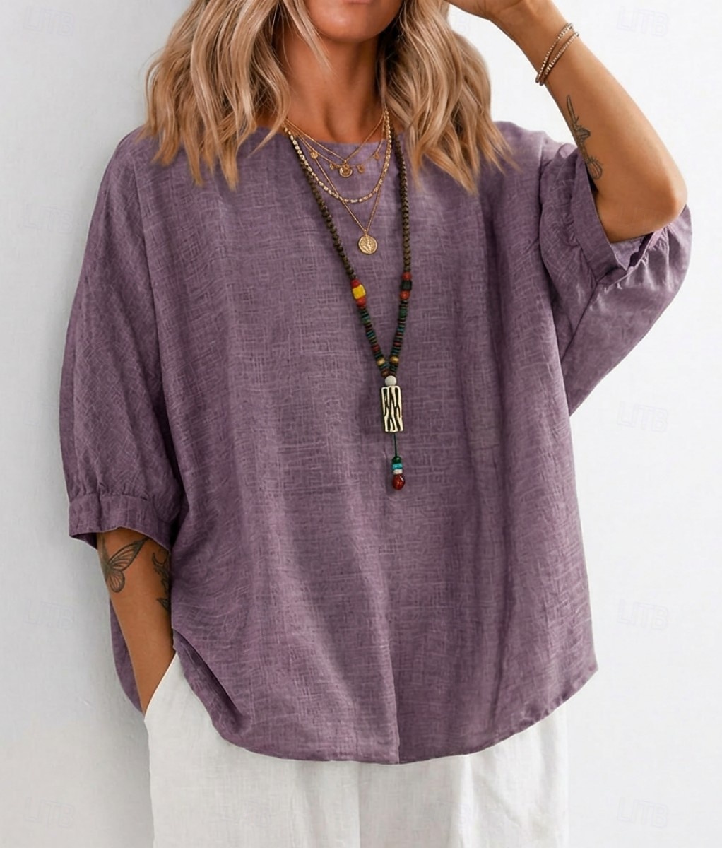 Women's T Shirt Tee Top Solid Color Vintage Stylish Casual Half Sleeve Crew Neck Regular Tops Daily Going out Vacation Wear Blue Pink Purple Green Summer Spring 2026 - $19.99 –P5
