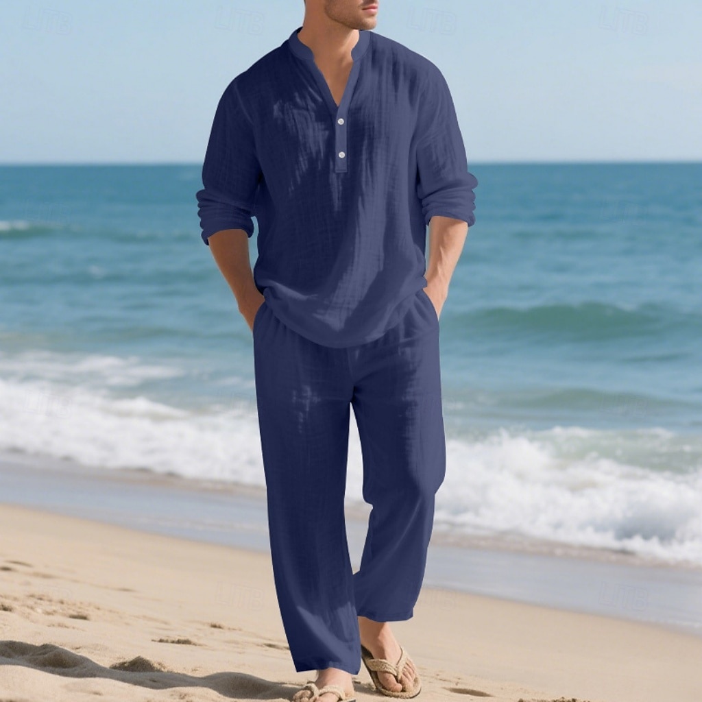 Per uomo Due pezzi Camicia popover Set Camicia E Pantaloni Impostare Semplice Casuale Quotidiano Vacanza Scollo a V Manica Lunga Estate Primavera Moda Casual Confortevole Abbigliamento del 2026 a $40.99 –P12