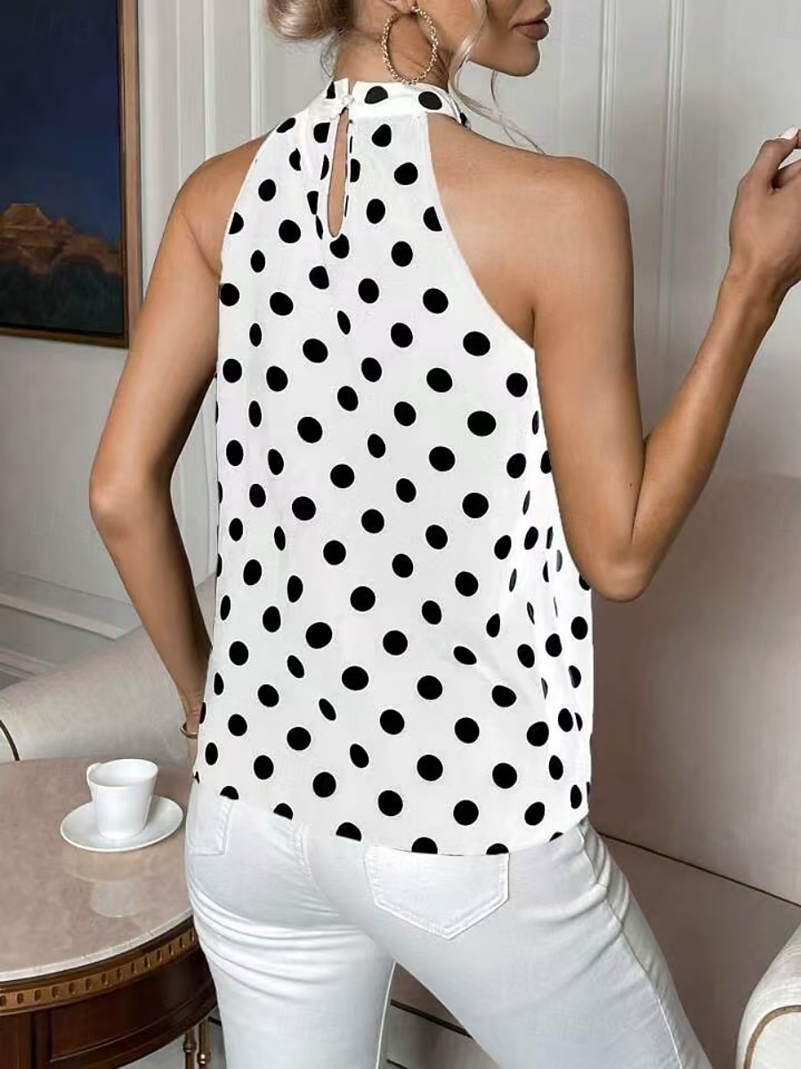 Women's T Shirt Tee Top Print Polka Dot Fashion Stylish Classic Sleeveless Halter Neck Regular Tops Casual Daily Going out Black White Wine Navy Blue Summer Spring 2026 - $19.99 –P7