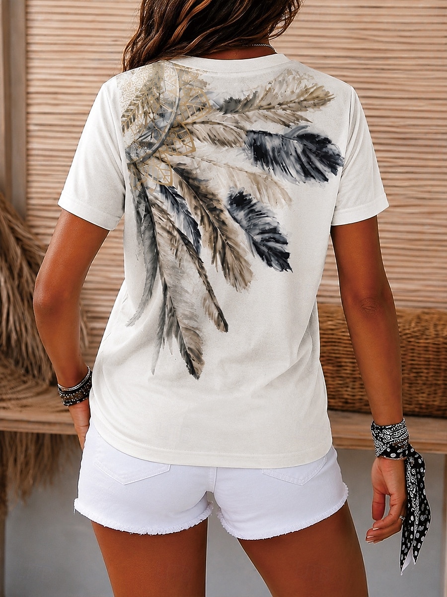 Pentru femei Tricou Imprimeu Floral Grafic Geometric Epocă Stilat Casual Manșon scurt Stil Nautic În V Rotund Topuri obișnuite Casual Zilnic Sfârșit de săptămână Albastru piscină Alb Rădăcină de 2026 - $21.99 –P5