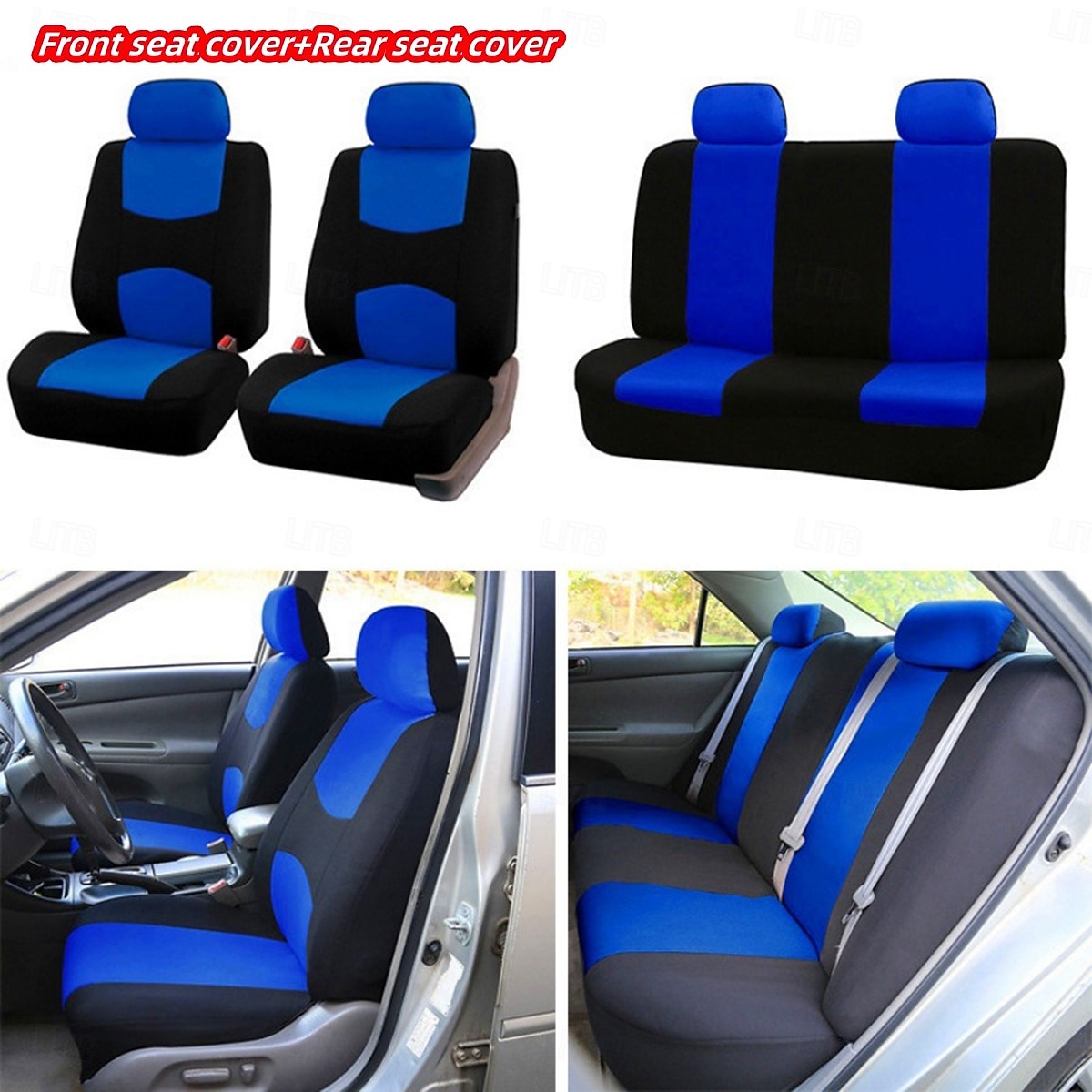Universal Car Seat Covers Full Set, Breathable Cloth Automotive Seat Protectors with Sporty Two-Tone Design, Airbag Compatible Interior Accessories for Most Sedan, SUV, Truck, Van, 9PCS 2026 - $27.99 –P4