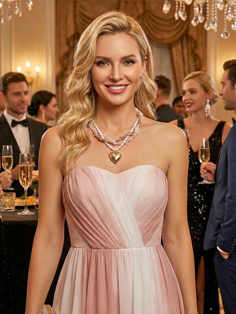 Damhalsband med lager på lager och imitationspärlor, rosa stenar och guldpärlor, elegant chokerhänge för vardagsbruk, semester, trädgårdsfest och semiformella tillfällen 2026 - $11.99 –P2