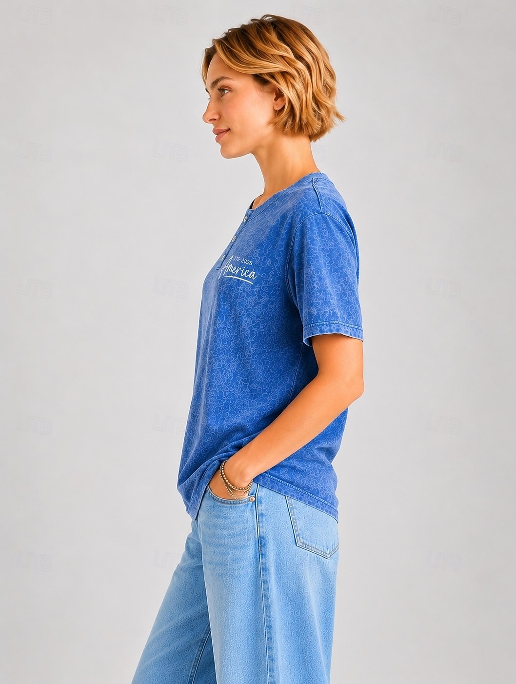Amerikansk uavhengighetsdag Dame Vasket bomull 100% قطن Broderi Elegant Årgang Kortermet Crew-hals Rund hals Vanlige topper Avslappet Daglig Blå Sommer Vår Høst Vinter 2026 - $33.99 –P3