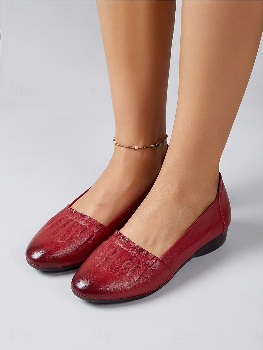 Burgunderrote Ballerinas aus echtem Leder für Damen – bequeme Slipper zum Hineinschlüpfen, ideal zum Spazierengehen, Reisen und für den Business-Casual-Look. &Alltagskleidung 2026 - $46.99 –P2