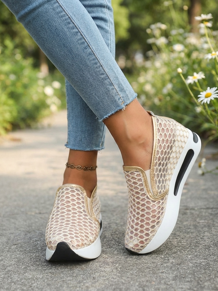 Baskets en maille dorée pour femme - chaussures compensées respirantes et confortables pour l'été et la marche au quotidien & voyage de 2026 ? $26.99 –P1