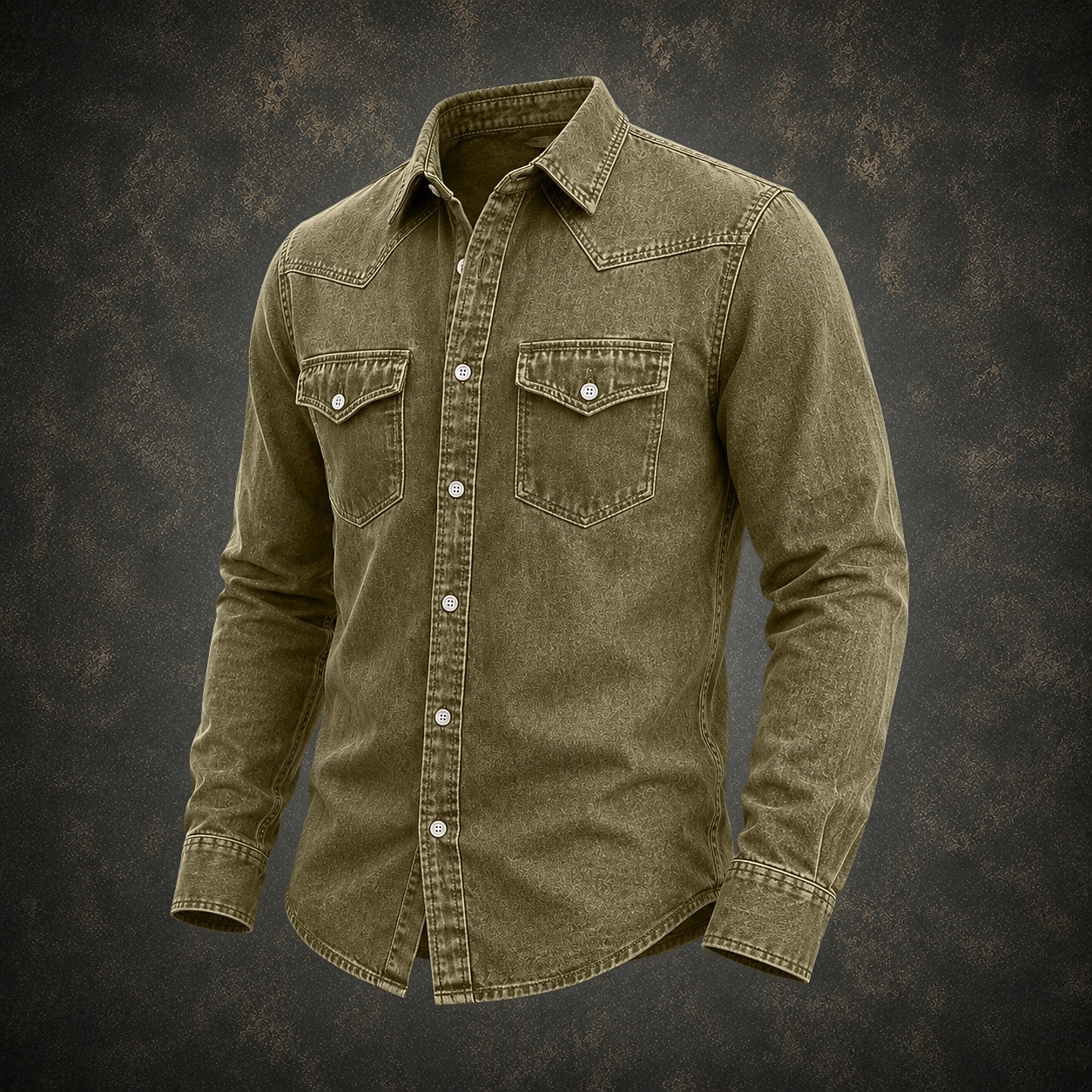 Camisa masculina Softfade™, estilo cargo, lavagem ácida, tingida em preto, bordô, verde, azul claro, manga longa, lisa, gola, casual, para uso diário, com bolso frontal, elegante e moderna. de 2026 por $32.99 –P1